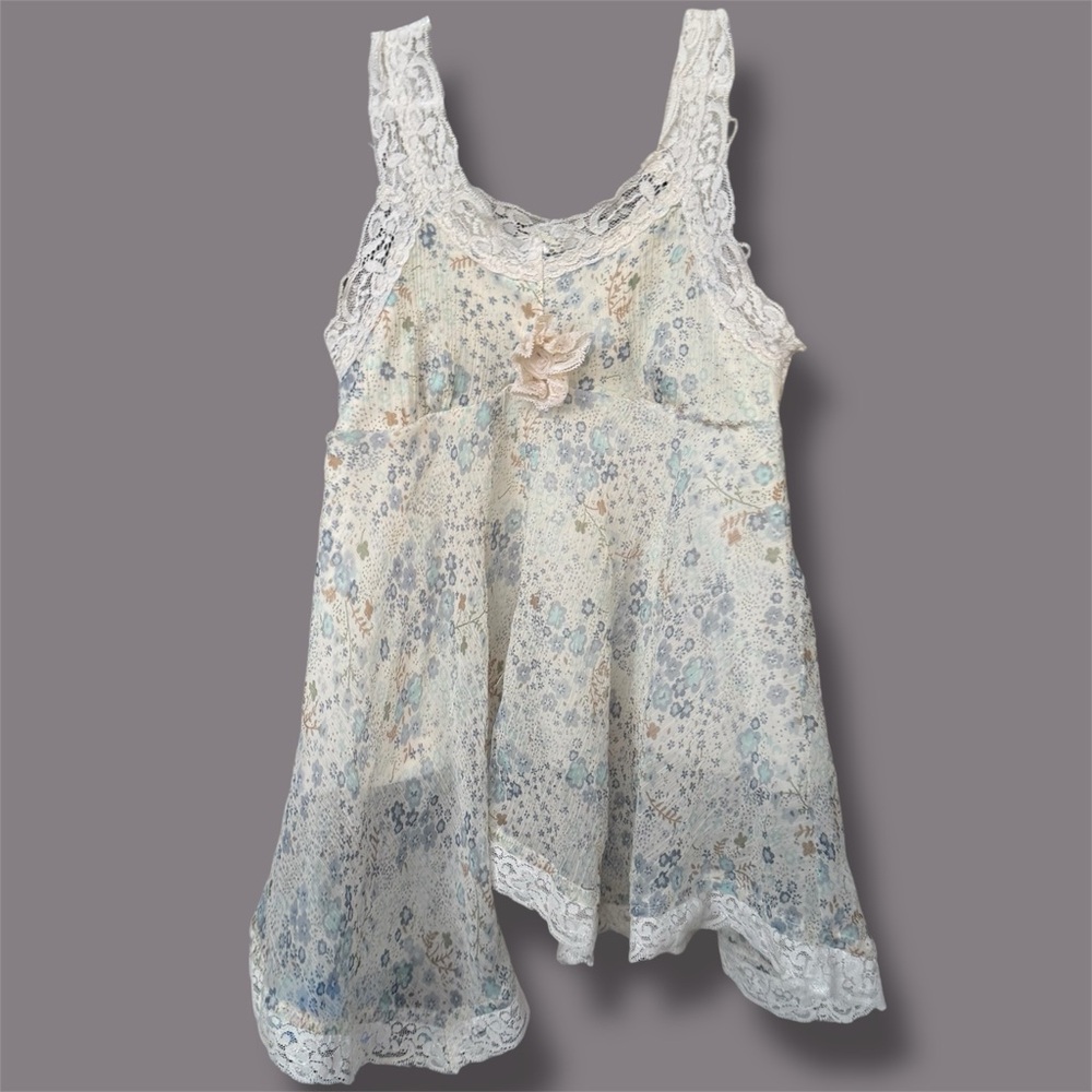 Vintage Y2K Mary-Kate & Ashley Girls Lace Floral Asymmetrical Tank Tunic Blouse